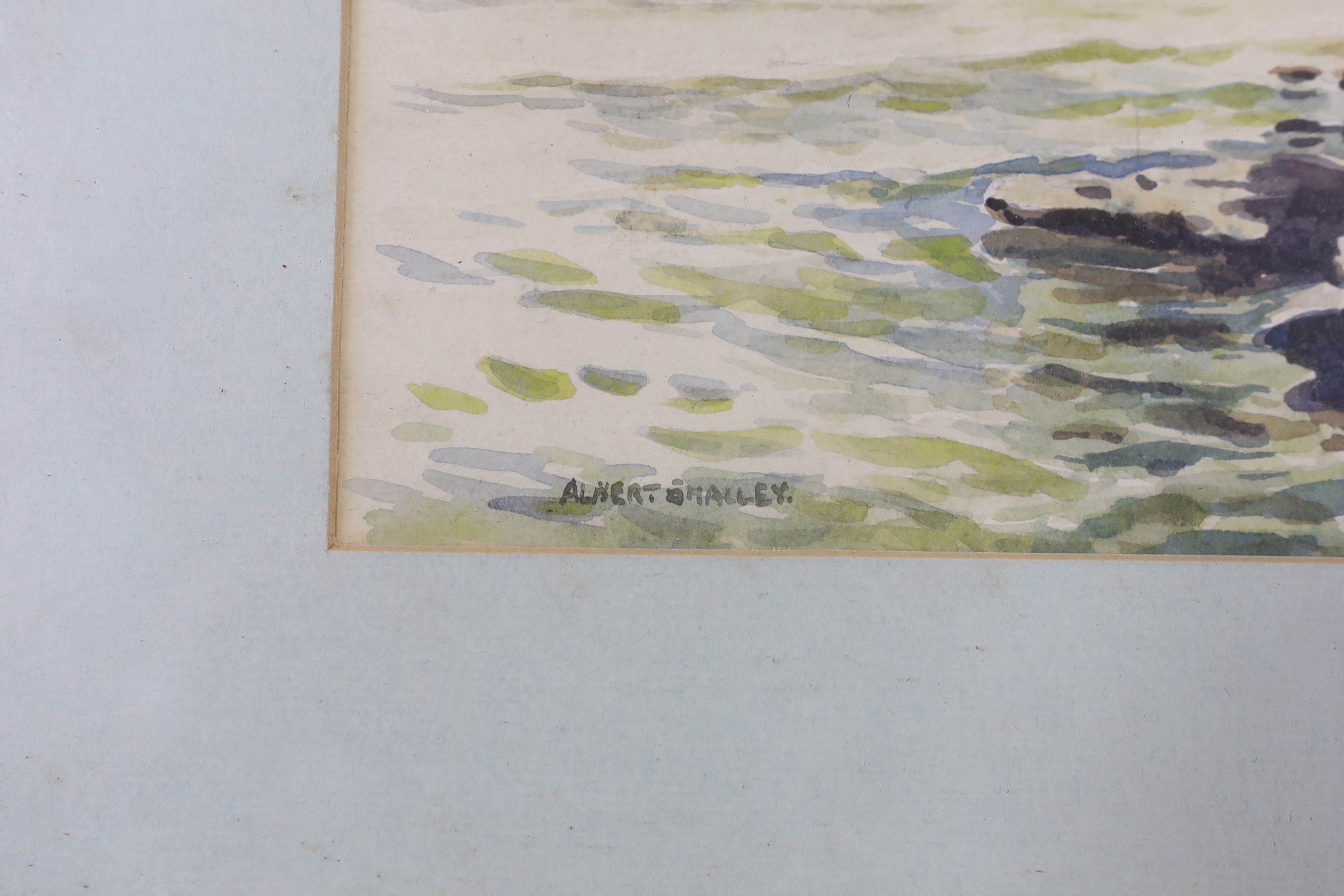 Albert Halley, watercolour, Cornish coastal landscape, signed, 25 x 37cm